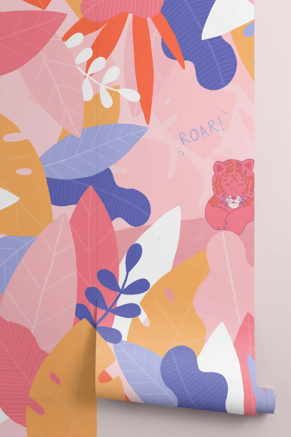 Colorful Tiger Cub Jungle Leaf Wallpaper Mural