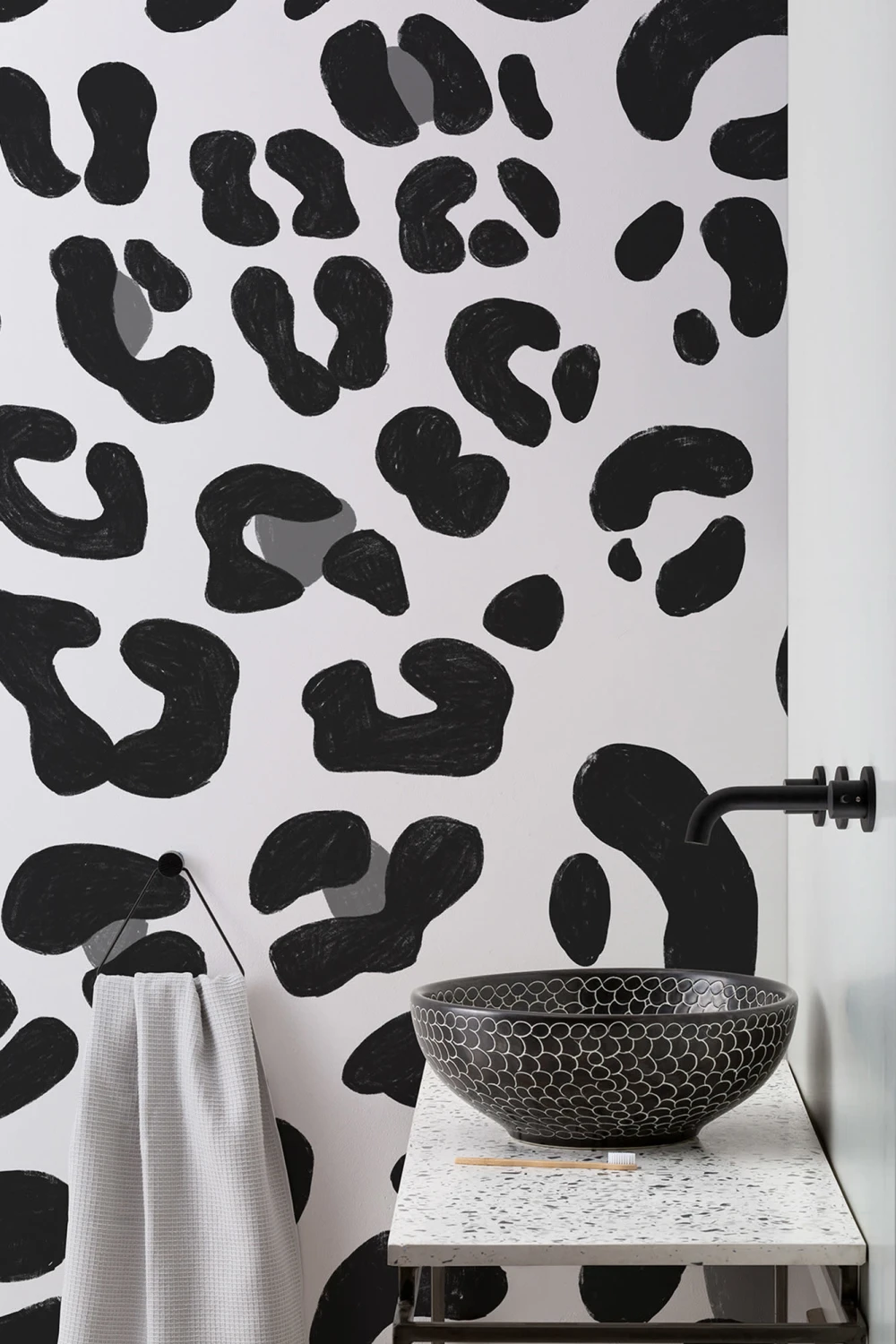 Svartvitt Leopard Print Wallpaper Mural