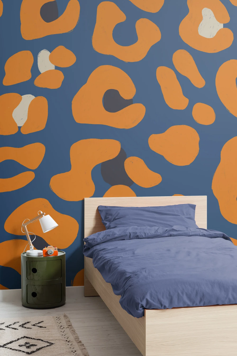 Fototapete Orange-Blauer Leopardendruck
