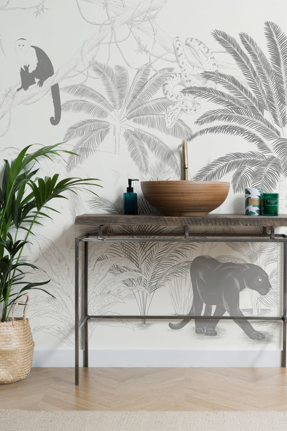 Sophisticated Jungle Animals Illustration Wallpaper Mural