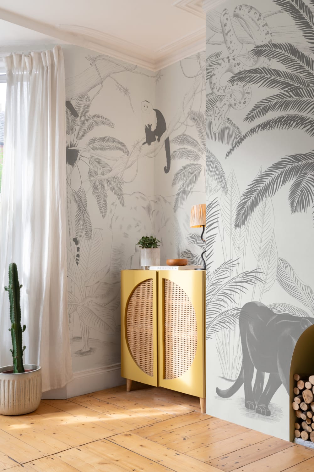 Sophisticated Jungle Animals Illustration Wallpaper Mural