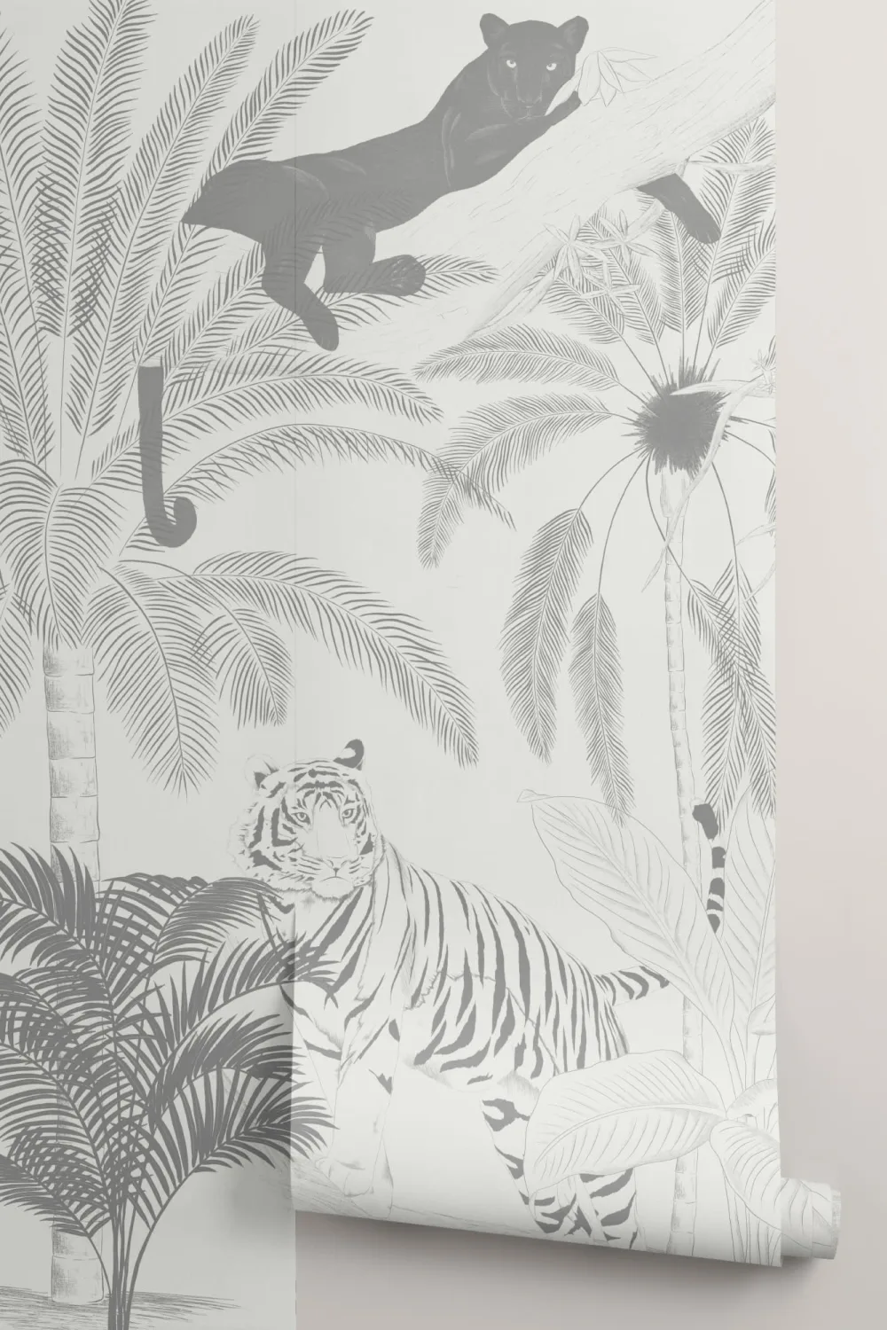 Sophisticated Jungle Animals Illustration Wallpaper Mural