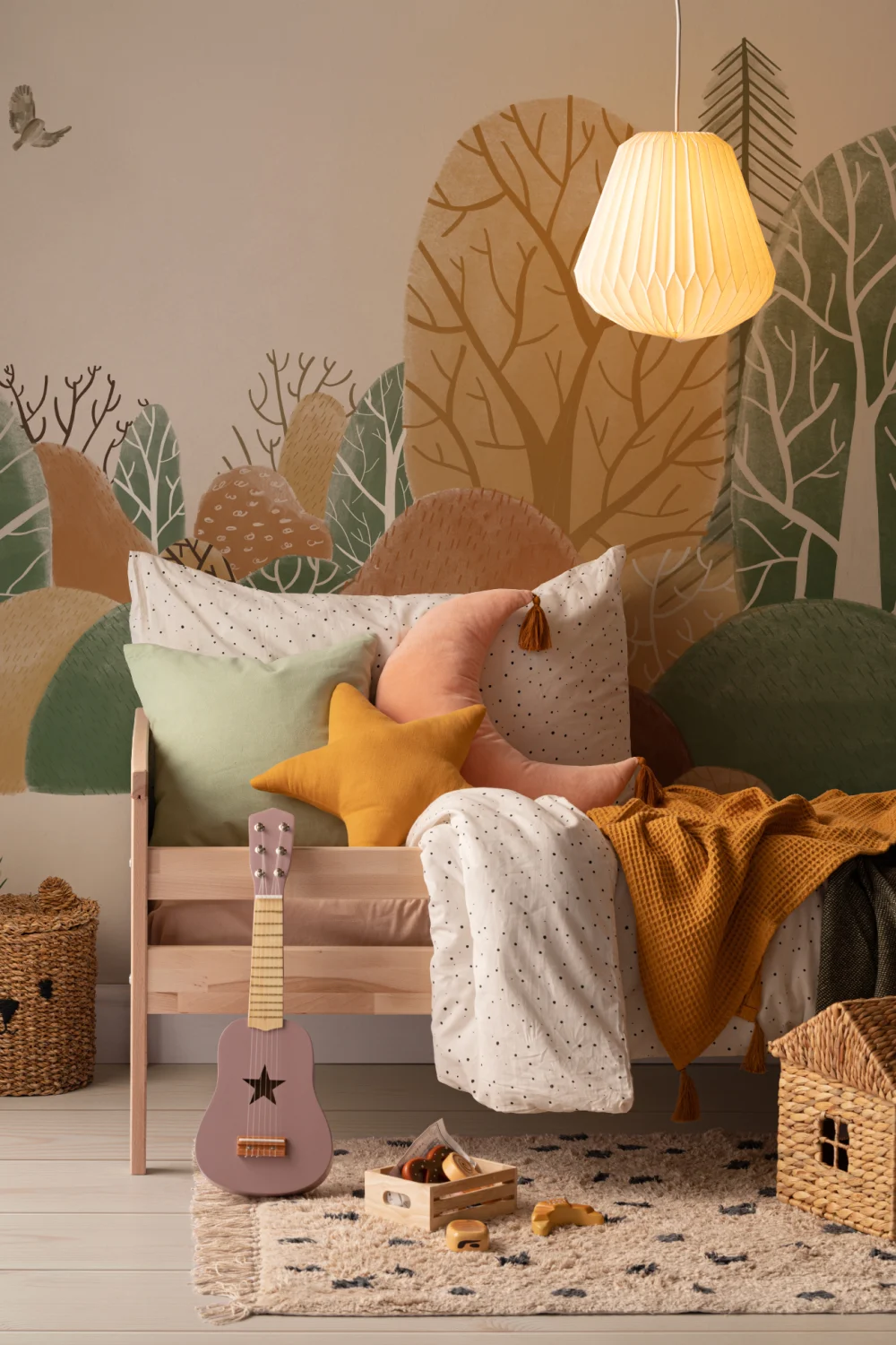 Kids Painted Autumnal Forest Landscape Wallpaper Mural