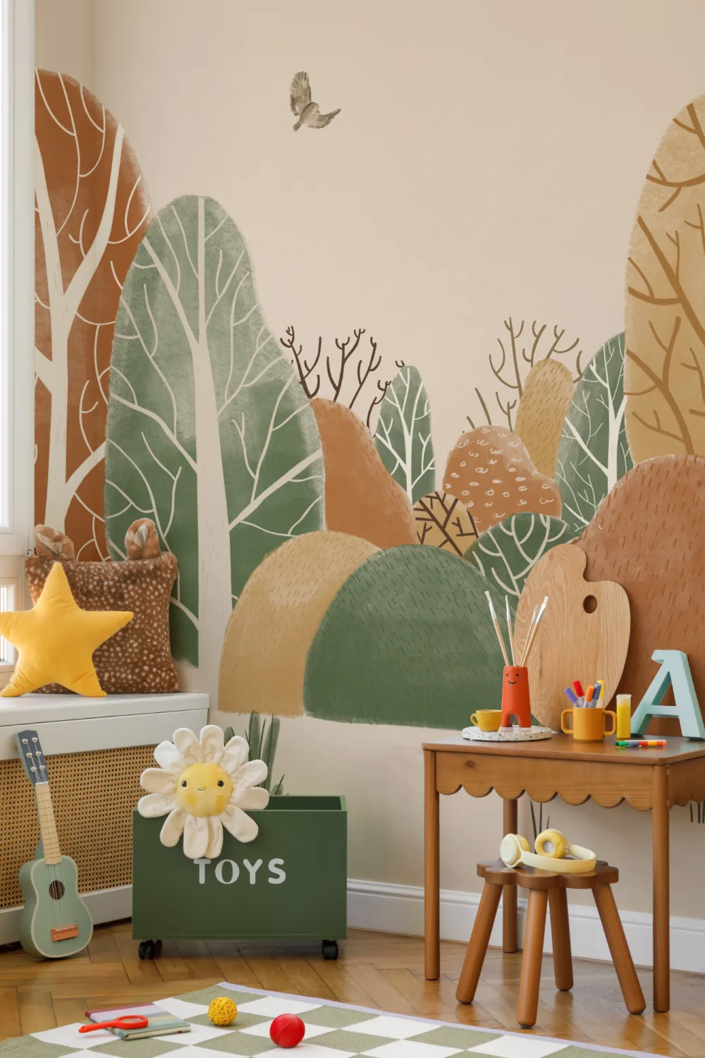 Kids Painted Autumnal Forest Landscape Wallpaper Mural