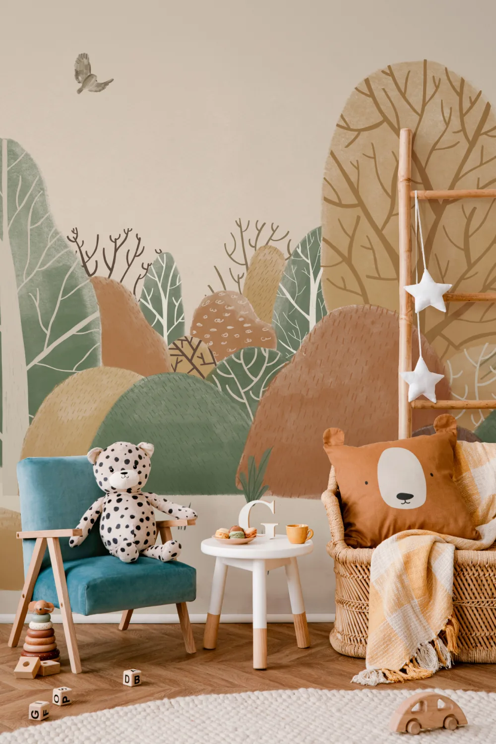 Kids Painted Autumnal Forest Landscape Wallpaper Mural