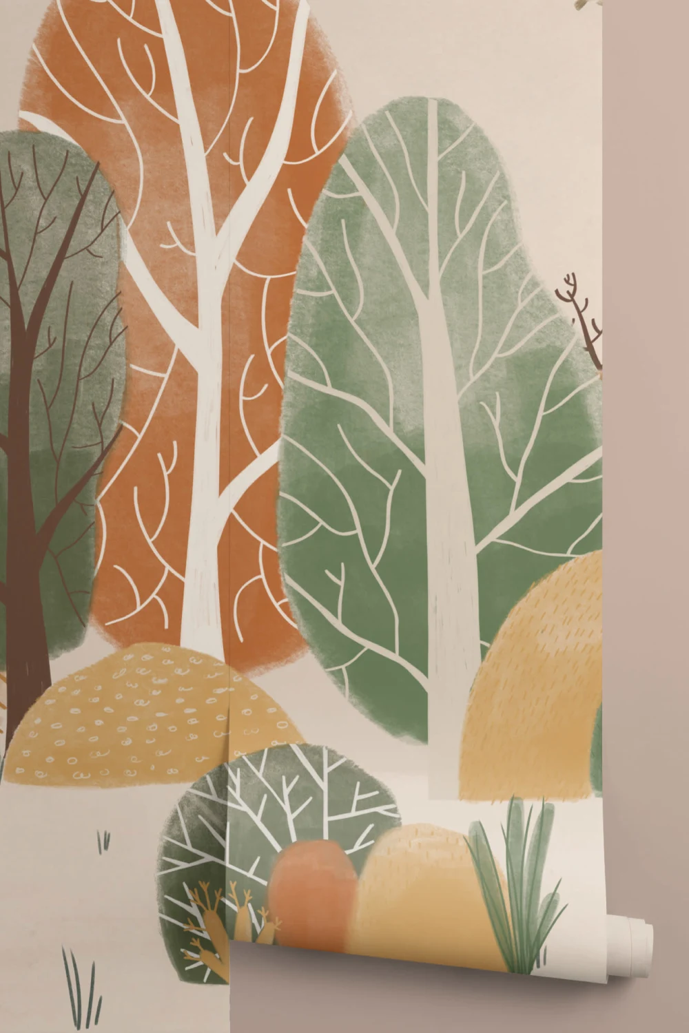 Kids Painted Autumnal Forest Landscape Wallpaper Mural