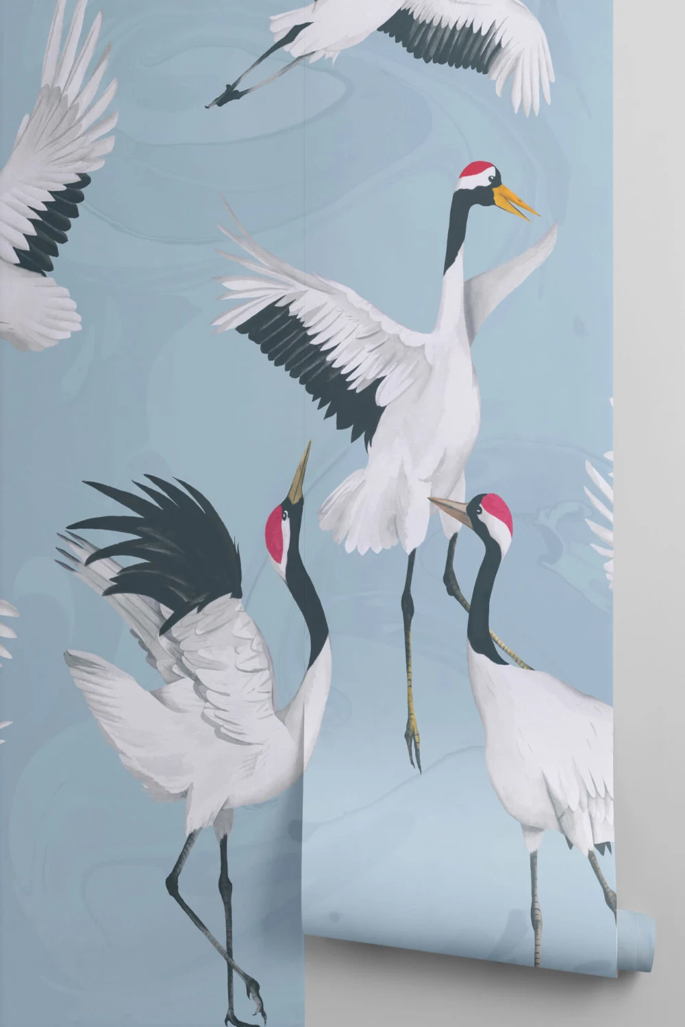 Flying japoneză Cranes albastru pictat Wallpaper Mural