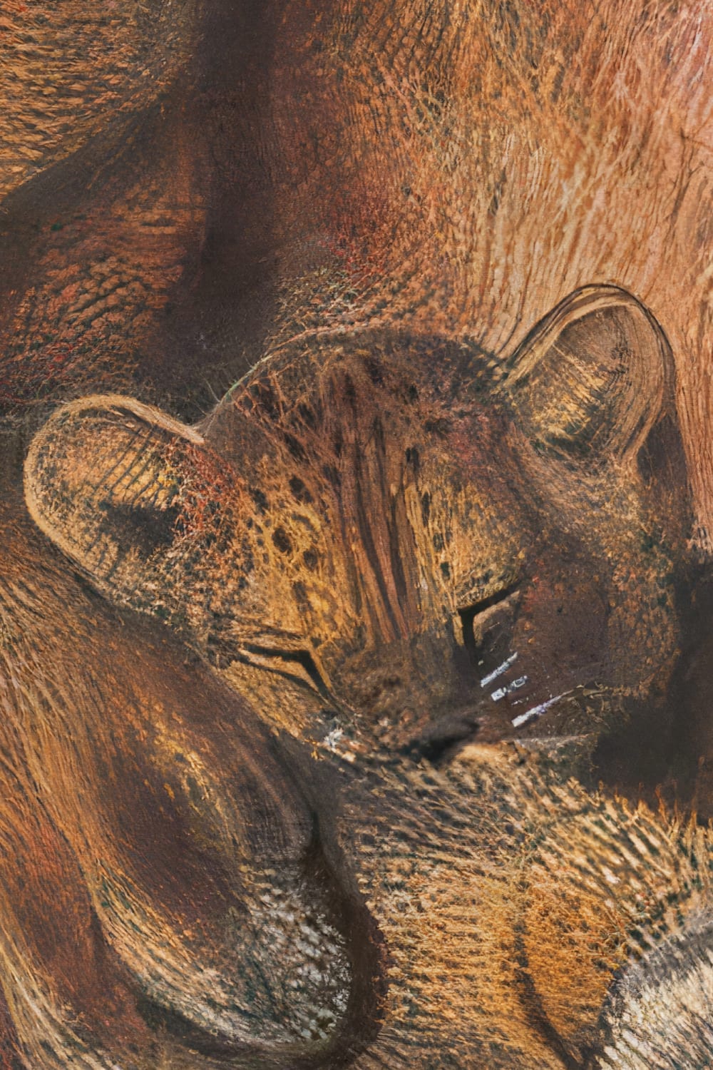 Mural de parede Panthera pintado à mão com leões e filhotes por Joseph Wolf
