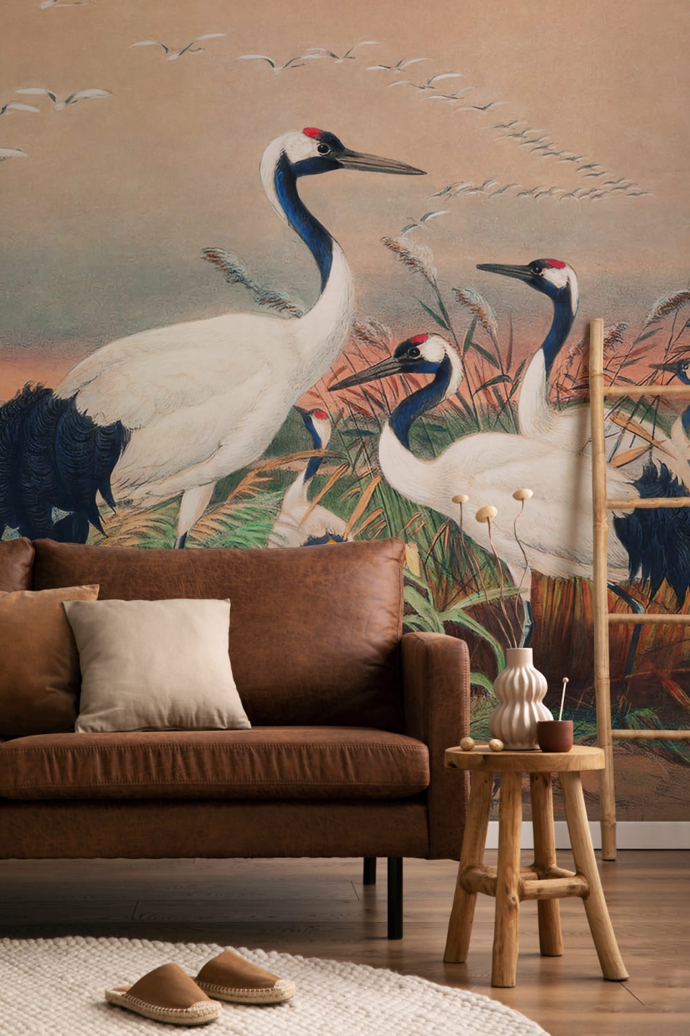 Carta da parati Cranes in Wetlands dipinta a mano da Joseph Wolf