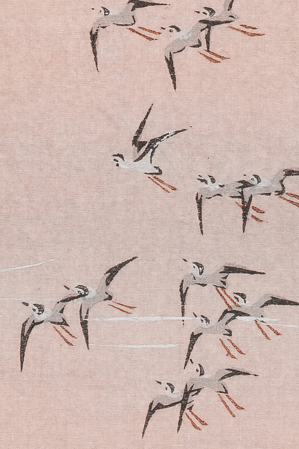 Roze vogelpop Landschap Pastel Muurschildering