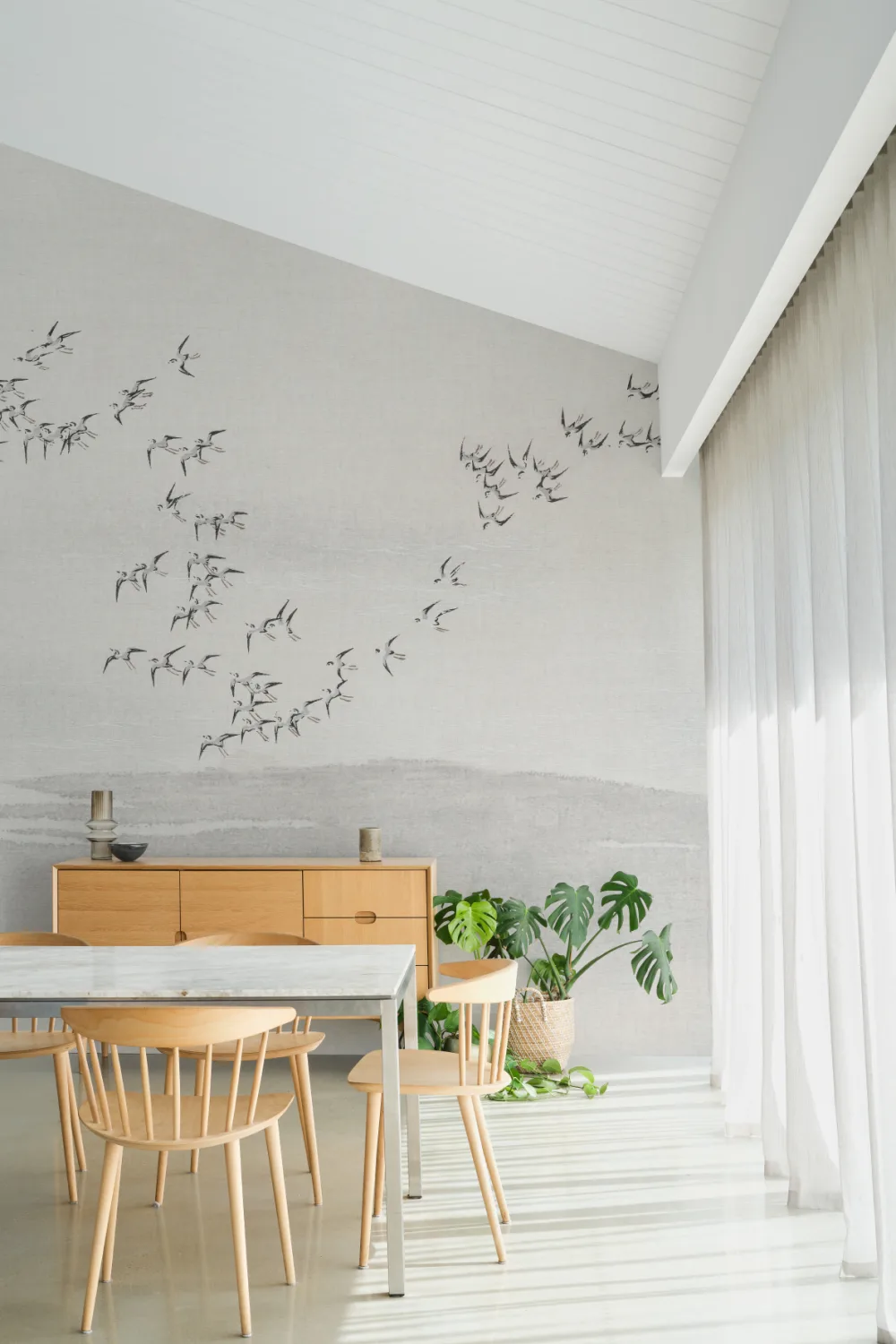 Grå fugle i flok Minimalistisk natur Kunstnerisk fototapet