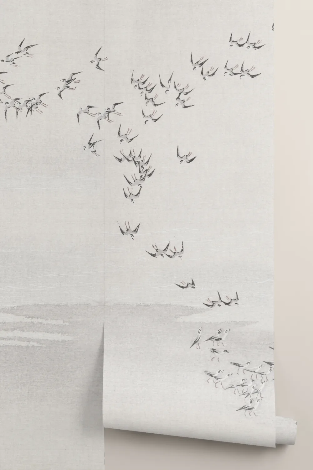 Grå fugle i flok Minimalistisk natur Kunstnerisk fototapet