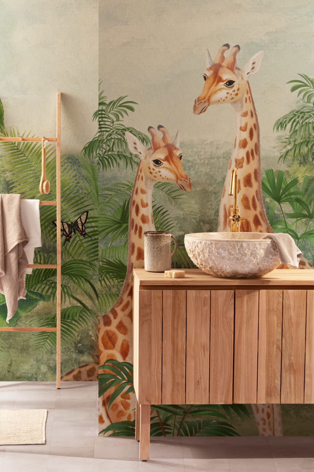 Illustrazione di giraffa tropicale d'epoca Murale