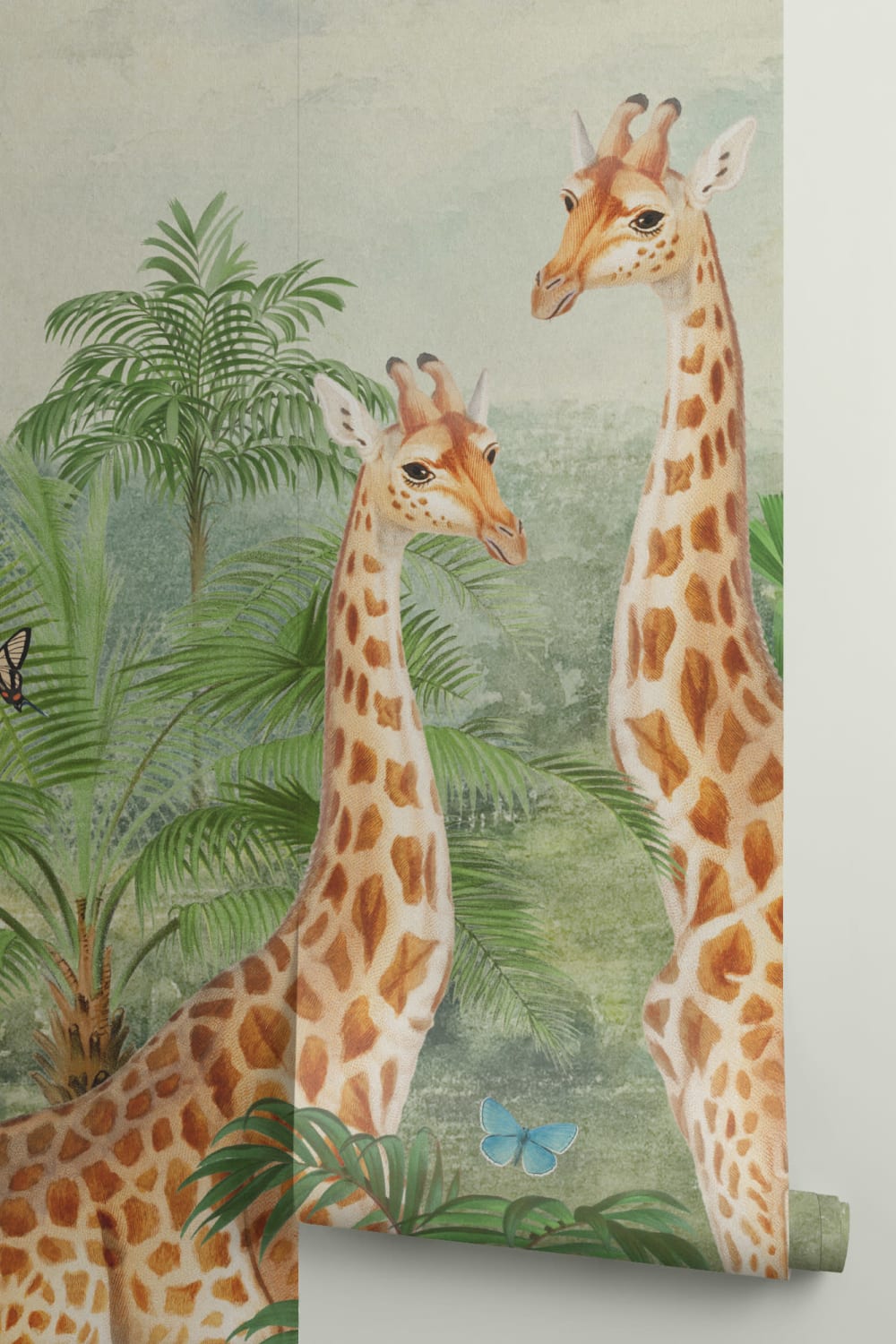 Illustrazione di giraffa tropicale d'epoca Murale