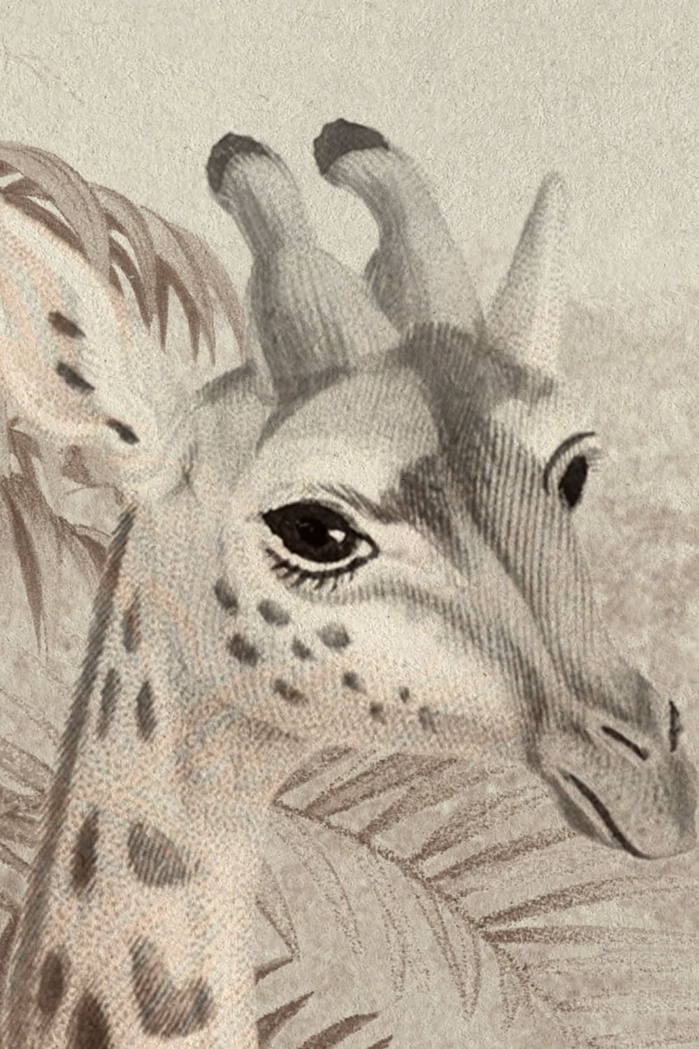 Beige Vintage Tropical Giraffe Illustration Mural