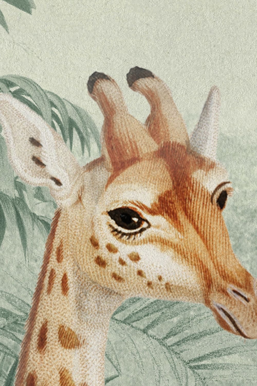 Green Vintage Tropical Giraffe Illustration Mural