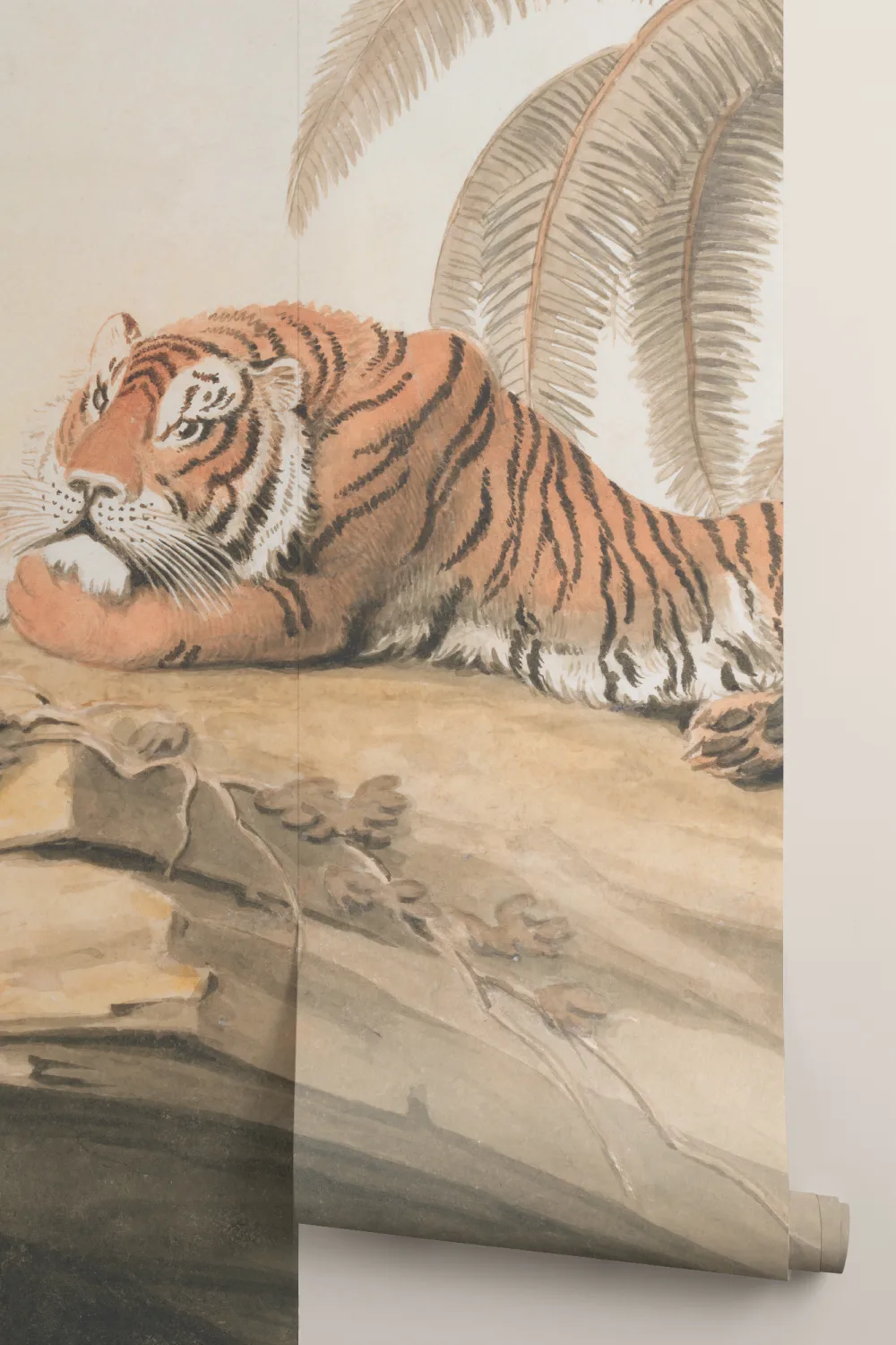 Murales de Papel Pintado ilustrado de tigre con paisaje tropical