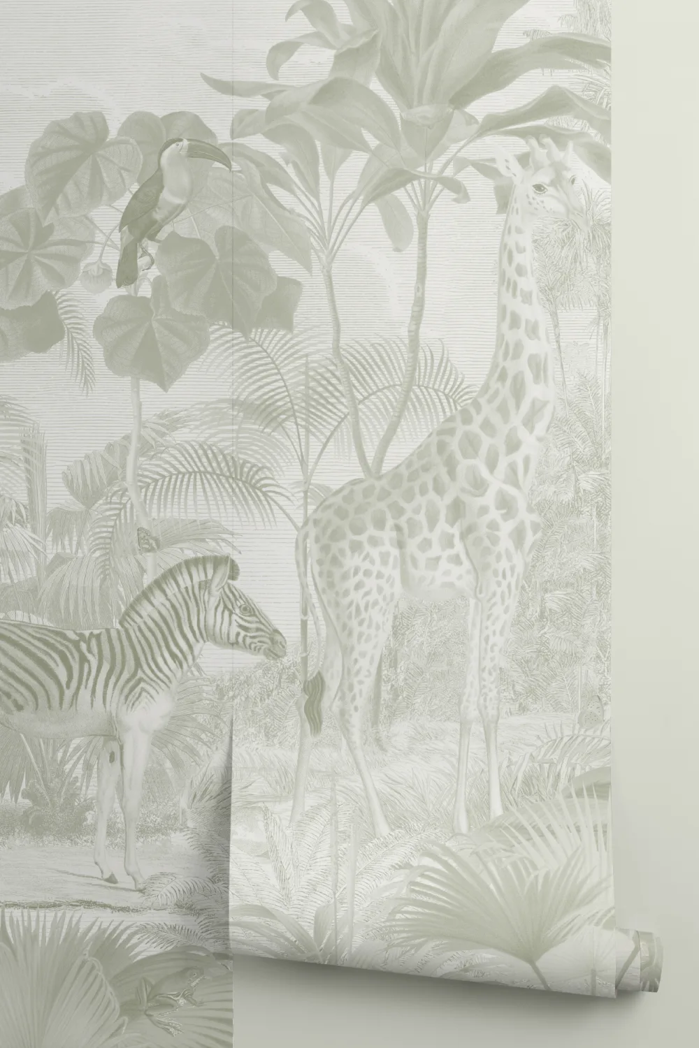 Verde asiatice Jungle animale acuarelă murale