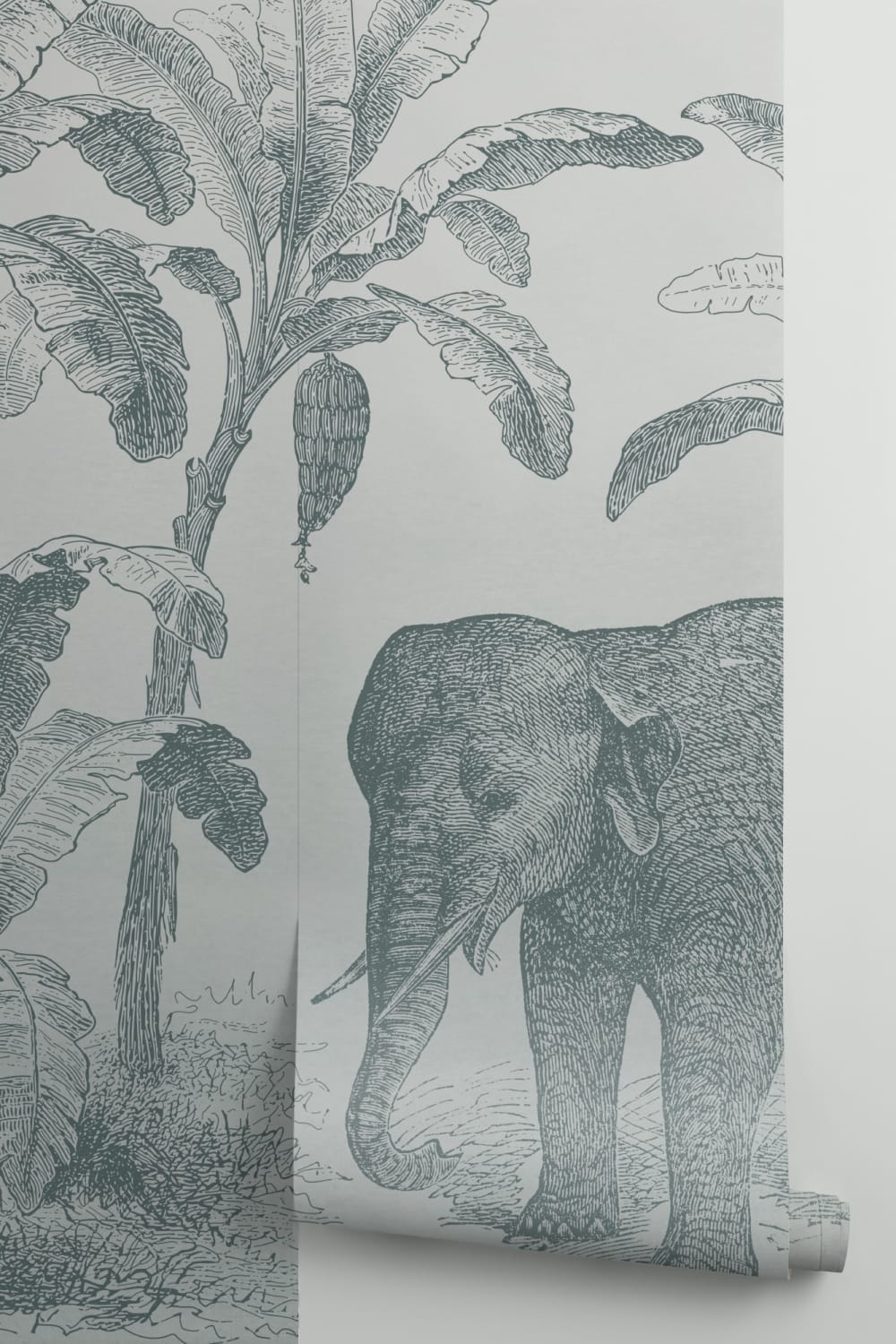 Teal Vintage Explorer Elephant Wallpaper Mural