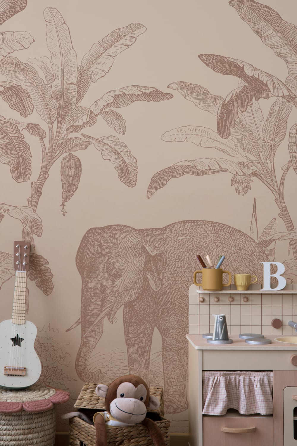 Terracotta Vintage Explorer Elephant Wallpaper Mural