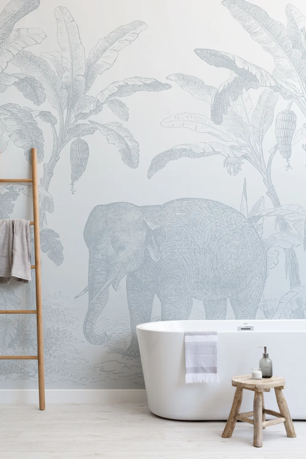 Blue Vintage Explorer Elephant Wallpaper Mural