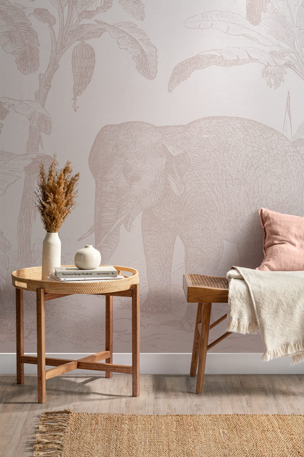 Pink Vintage Explorer Elephant Wallpaper Mural