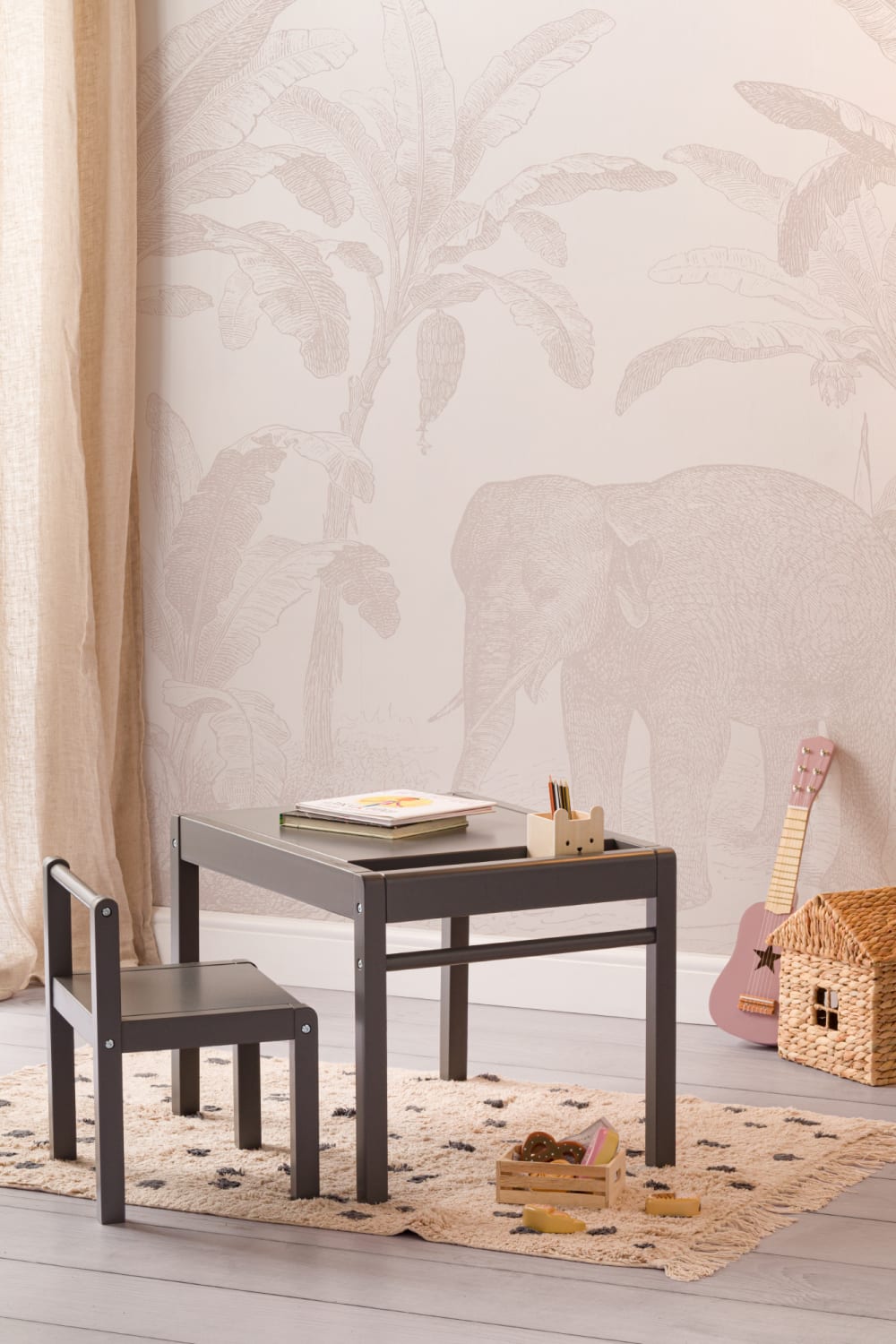 Pink Vintage Explorer Elephant Wallpaper Mural