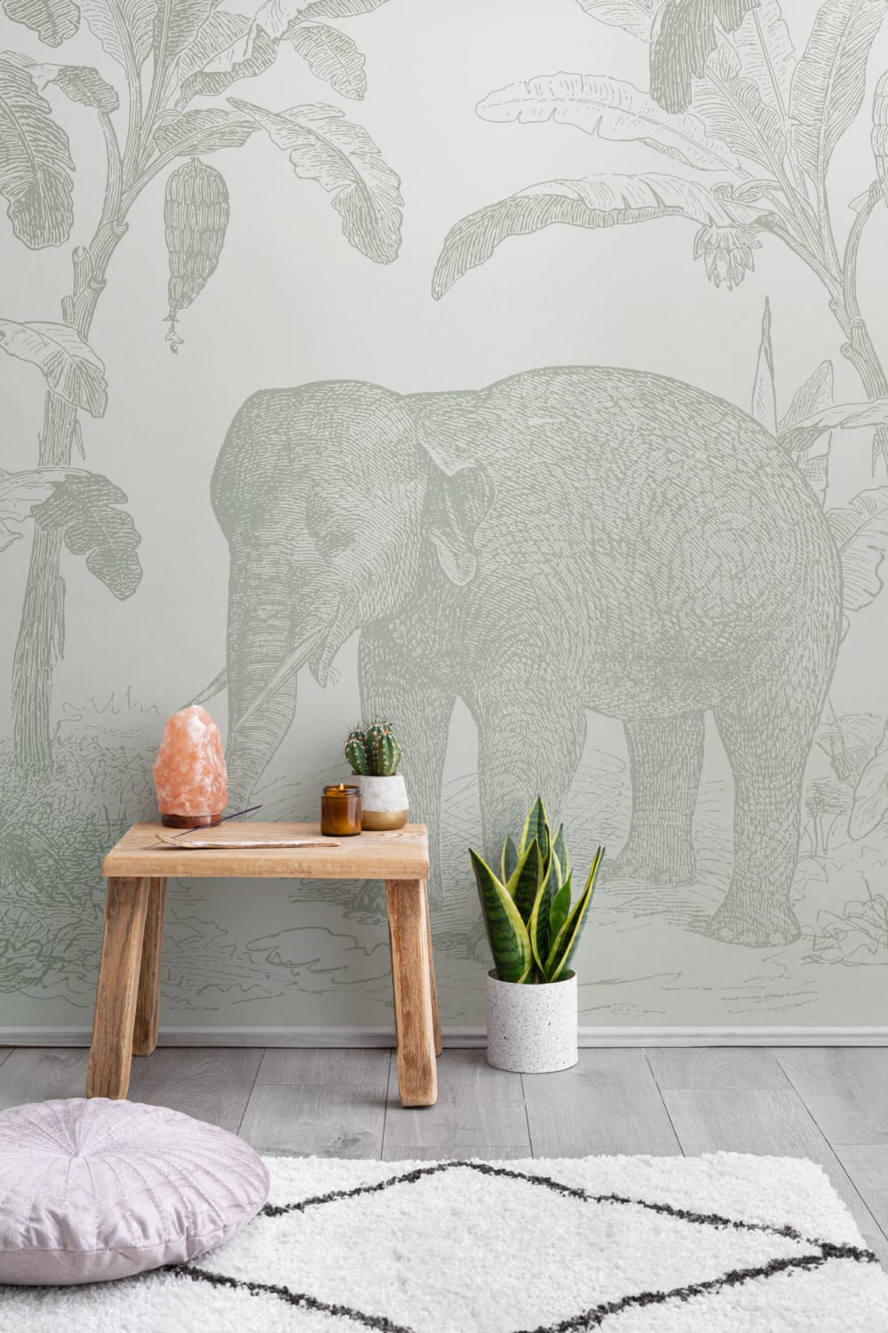 Carta da parati Elefante esploratore verde salvia