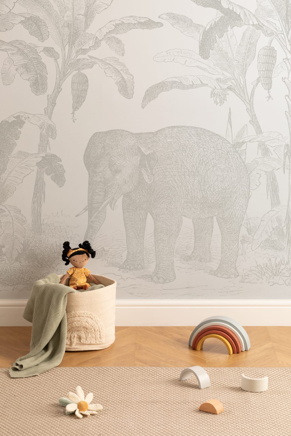 Carta da parati Vintage Explorer Elephant in beige