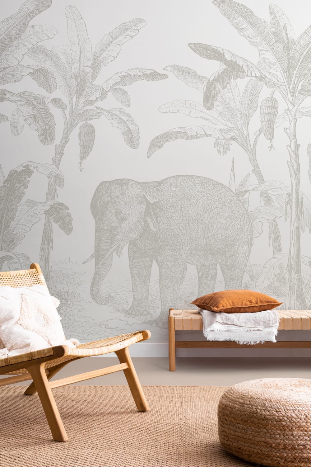 Carta da parati Vintage Explorer Elephant in beige