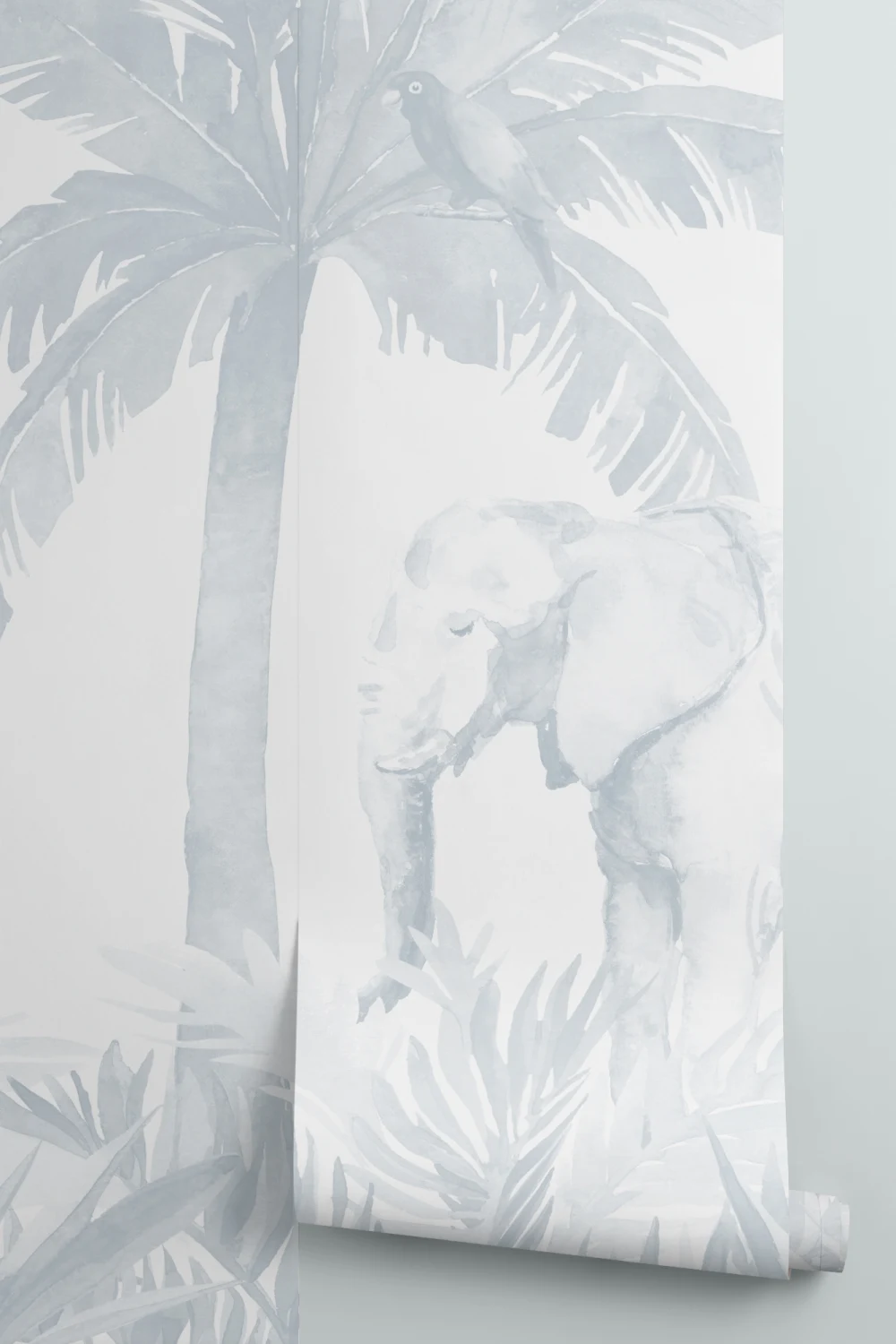Blue Watercolor Jungle Nursery Wallpaper Mural