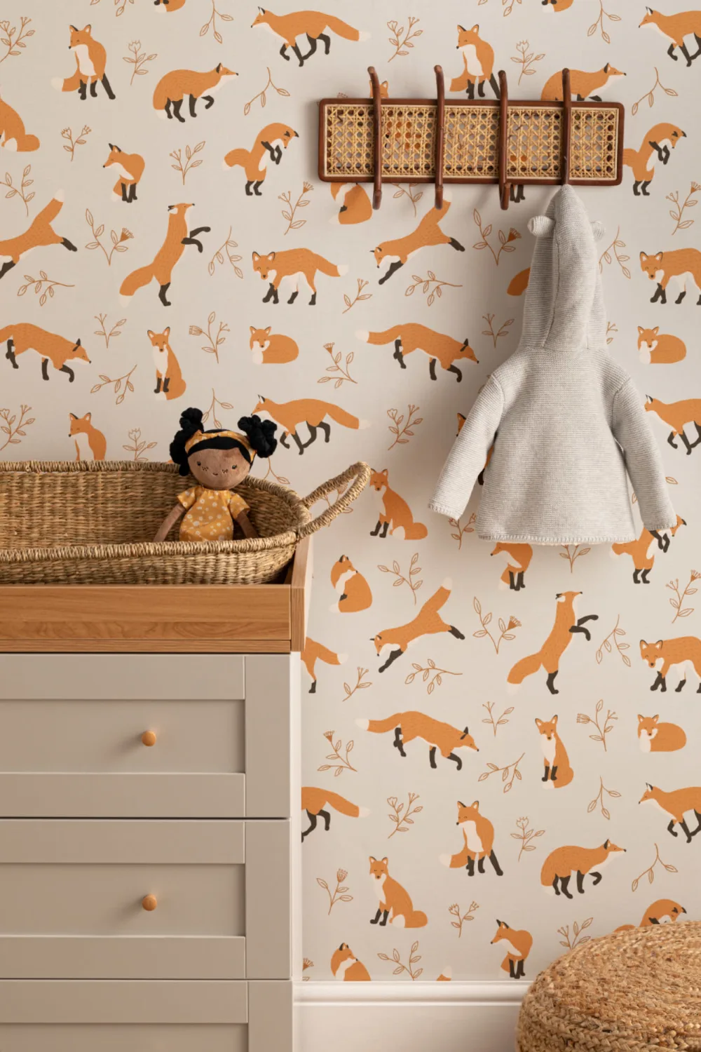 Orange Fox Pattern Wallpaper Mural