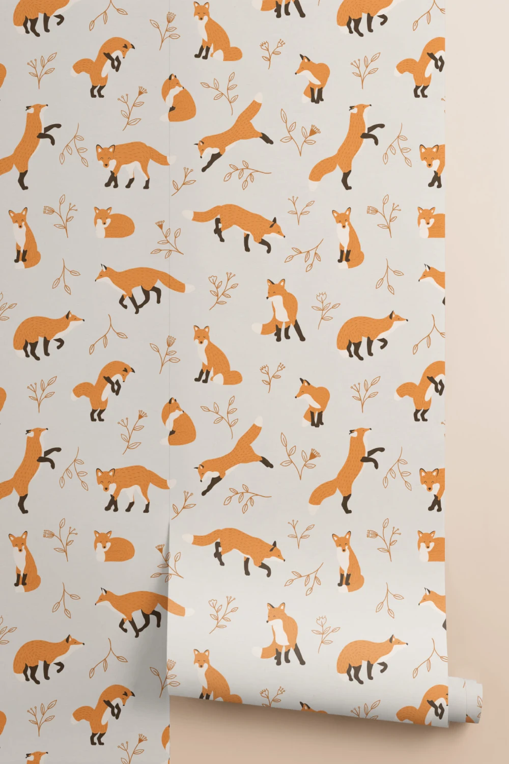 Orange Fox Pattern Wallpaper Mural