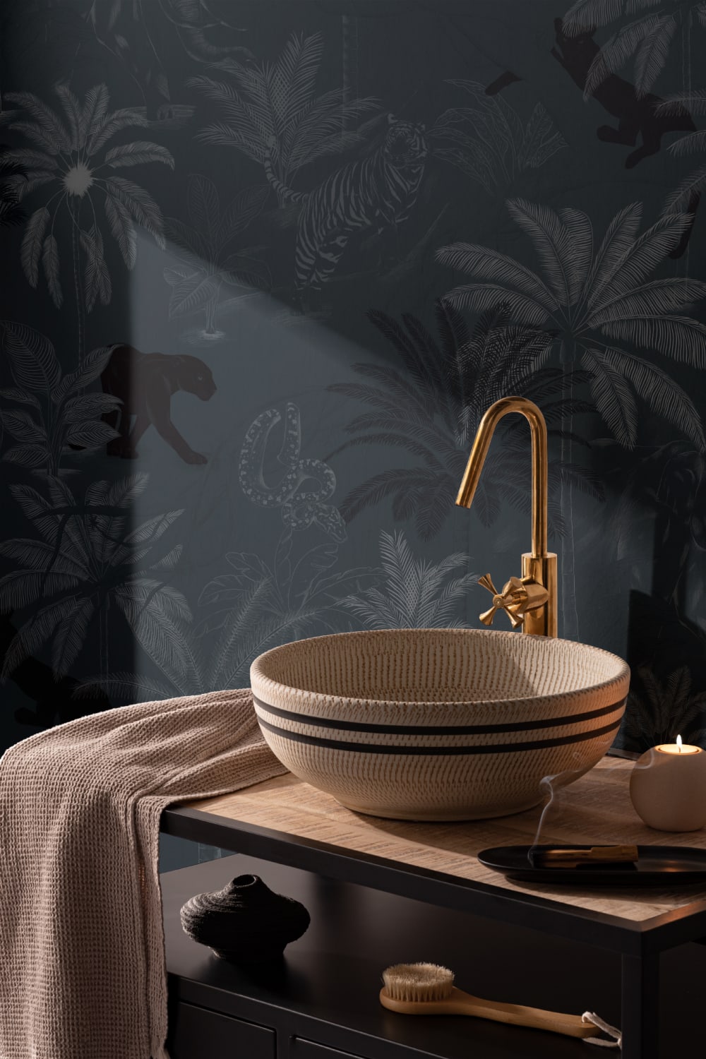 Navy Sophisticated Jungle Animals Pattern Wallpaper Mural
