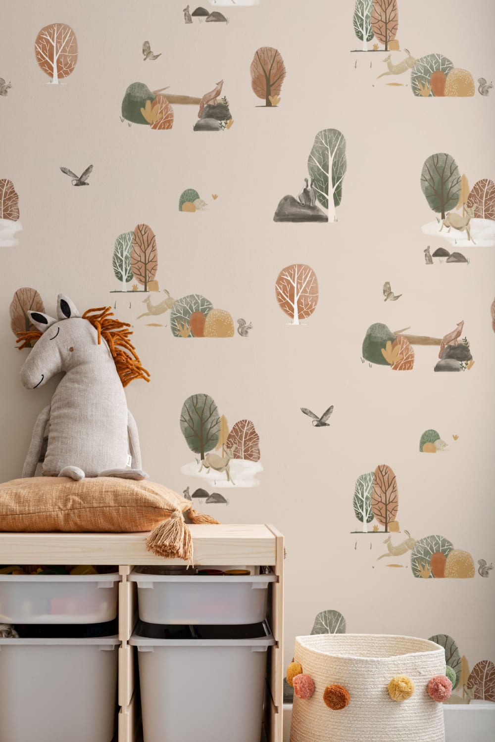 Papel Pintado Niños con Motivos de Animales del Bosque en Otoño