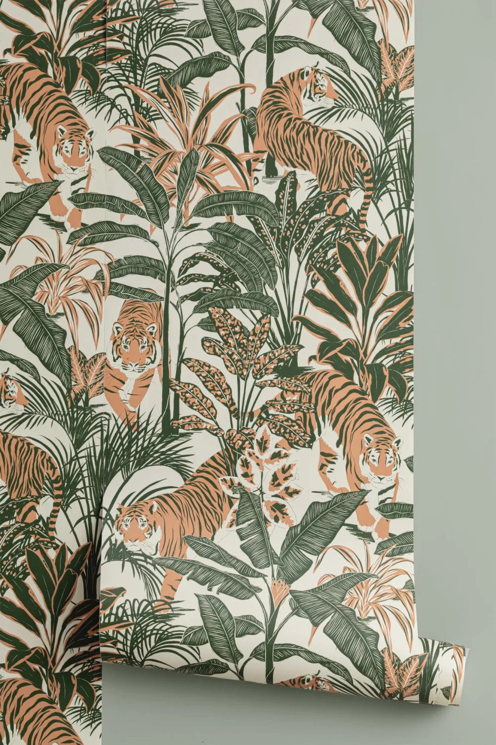 Papel Pintado Patrón de Tigres y Plantas Tropicales