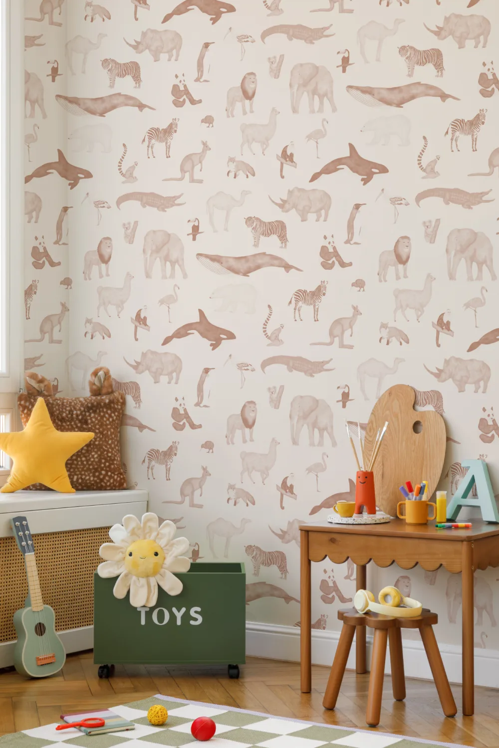 Terracotta Watercolor Animals Repeat Pattern Wallpaper
