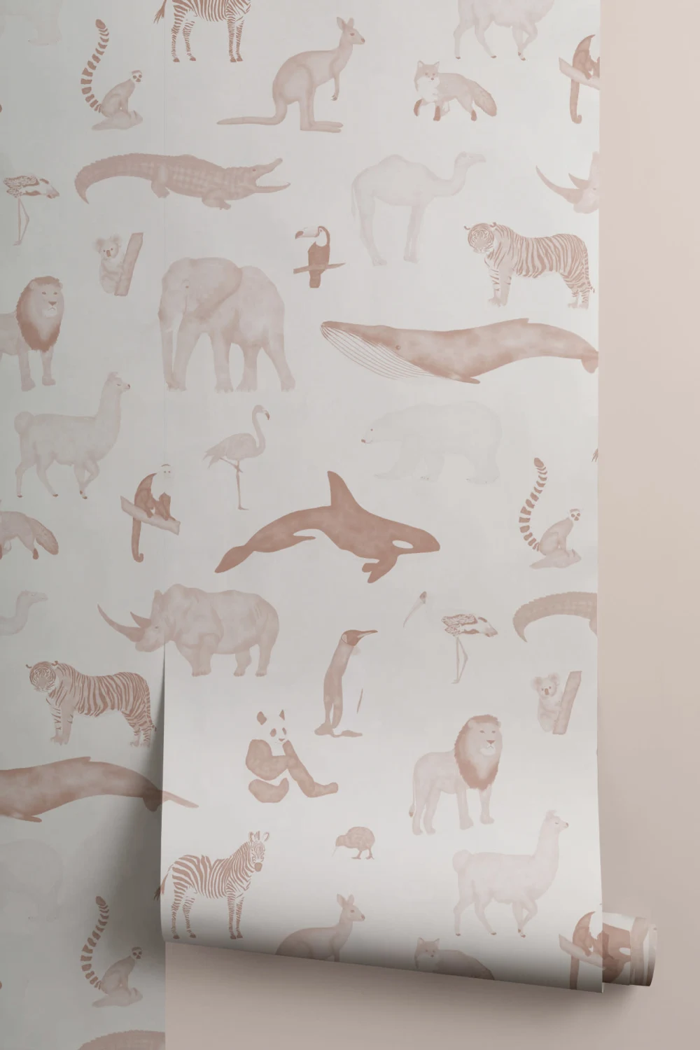 Terracotta Watercolor Animals Repeat Pattern Wallpaper