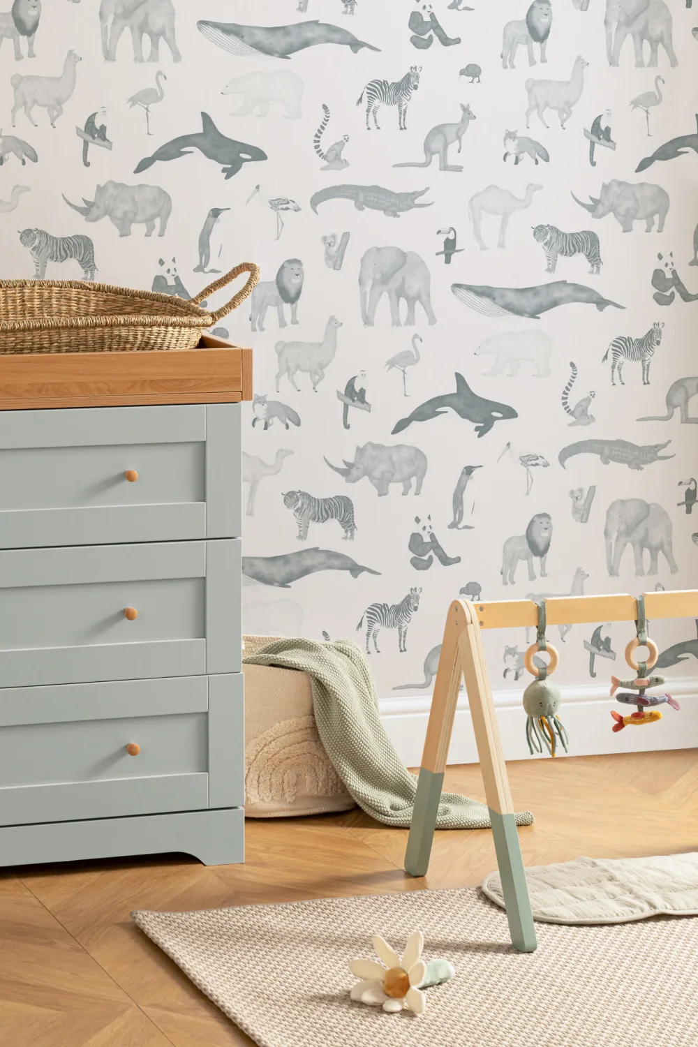 Blue Watercolor Animals Repeat Pattern Wallpaper