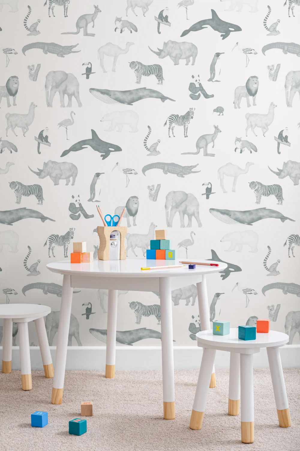 Blue Watercolor Animals Repeat Pattern Wallpaper