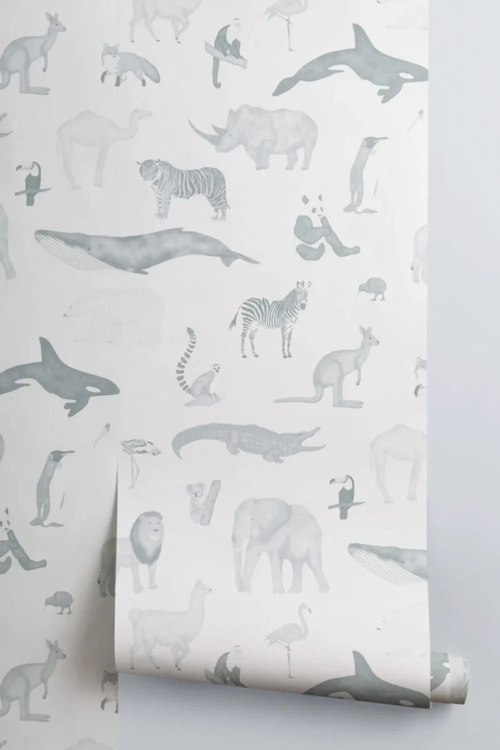Blue Watercolor Animals Repeat Pattern Wallpaper