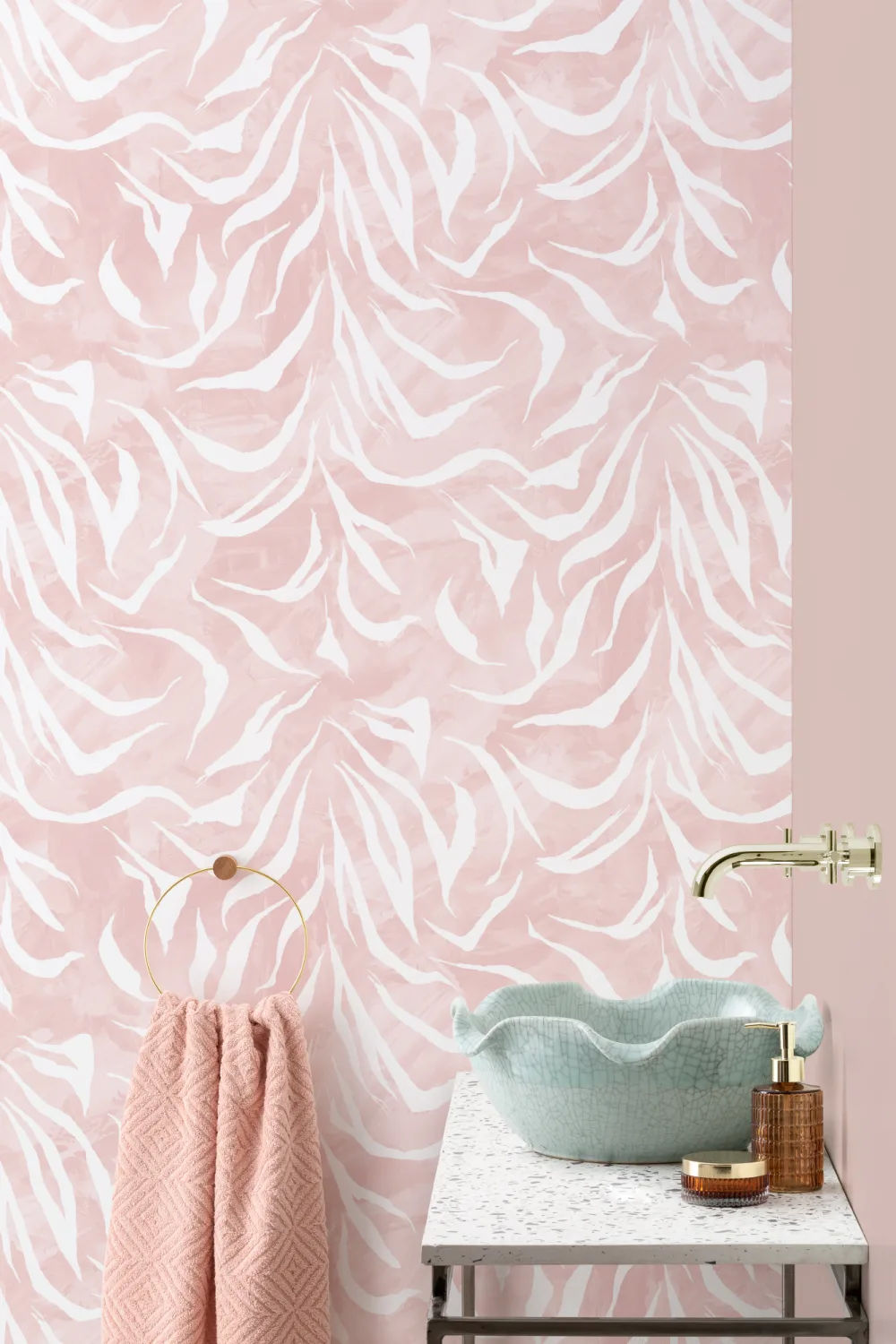 Papier Peint Abstrait à Imprimé Tigre Rose et Blanc