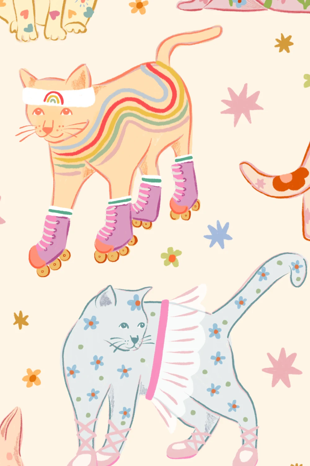 Bright Cats in Outfits Print Wallpaper Mural