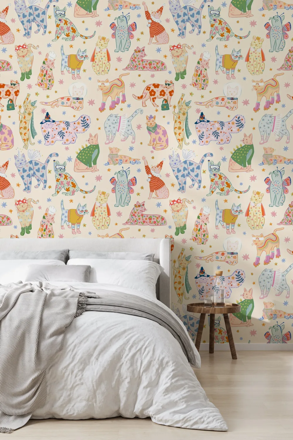 Bright Cats in Outfits Print Wallpaper Mural