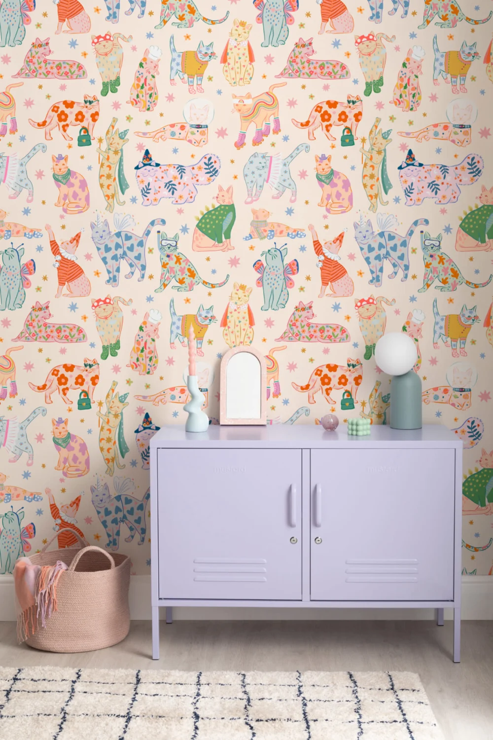 Bright Cats in Outfits Print Wallpaper Mural