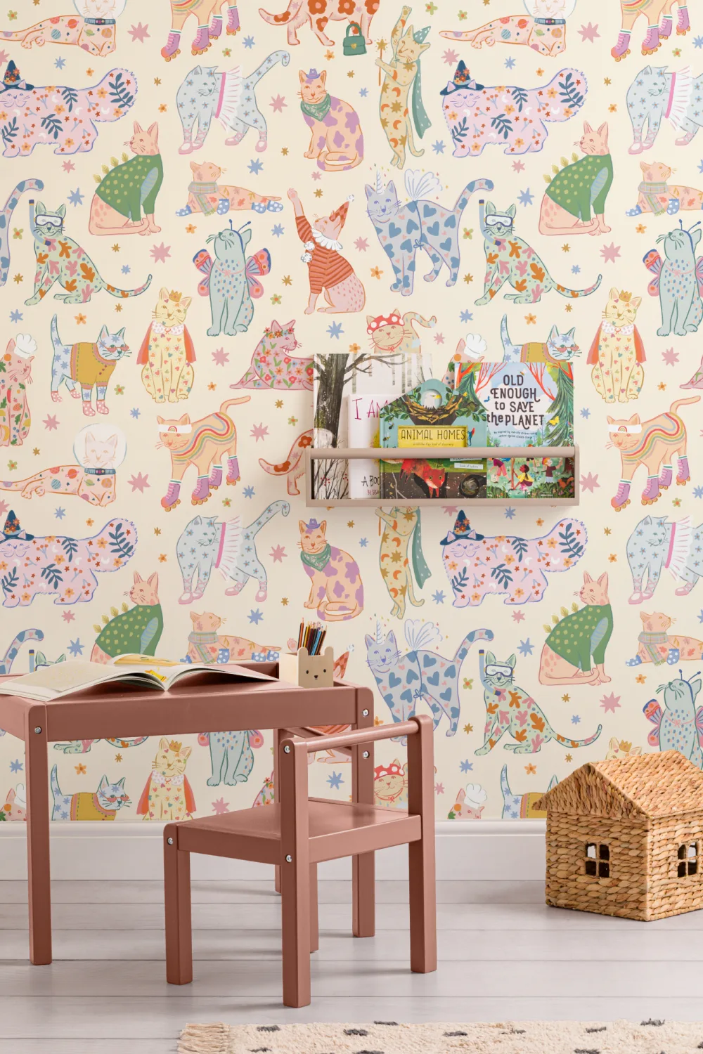 Bright Cats in Outfits Print Wallpaper Mural
