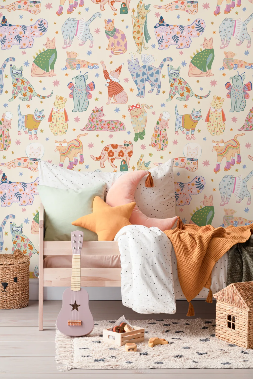 Bright Cats in Outfits Print Wallpaper Mural