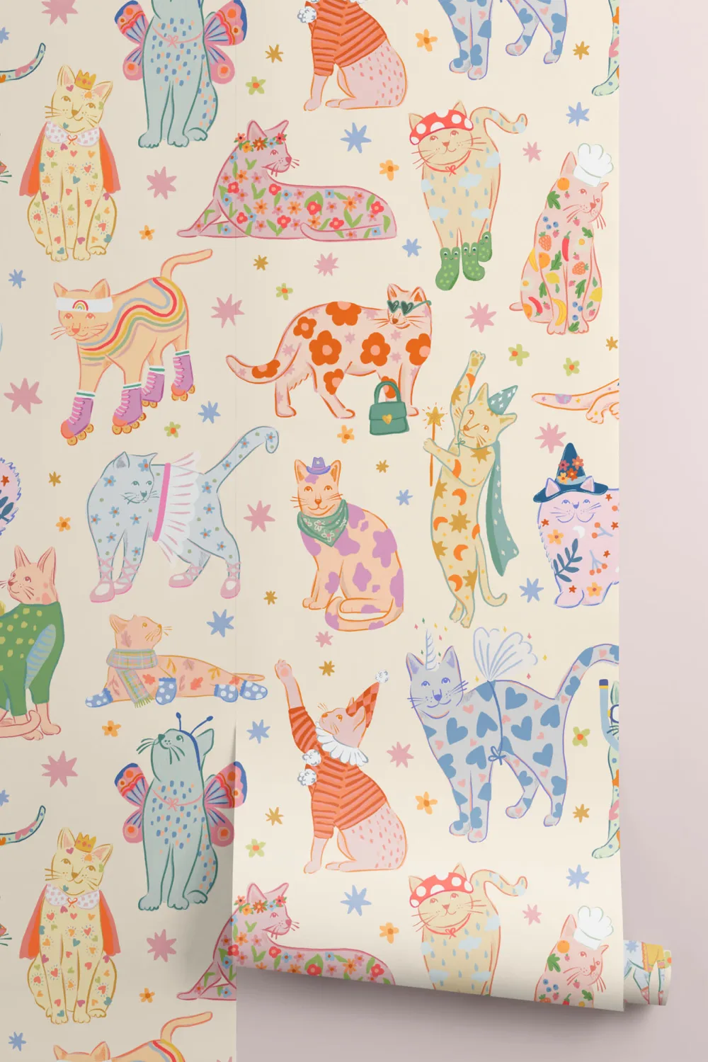Bright Cats in Outfits Print Wallpaper Mural