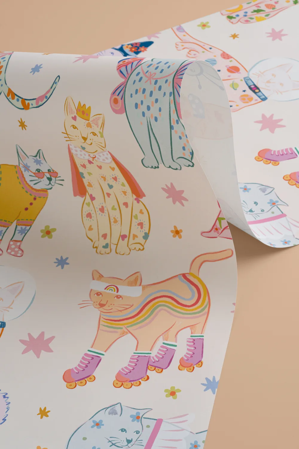 Bright Cats in Outfits Print Wallpaper Mural