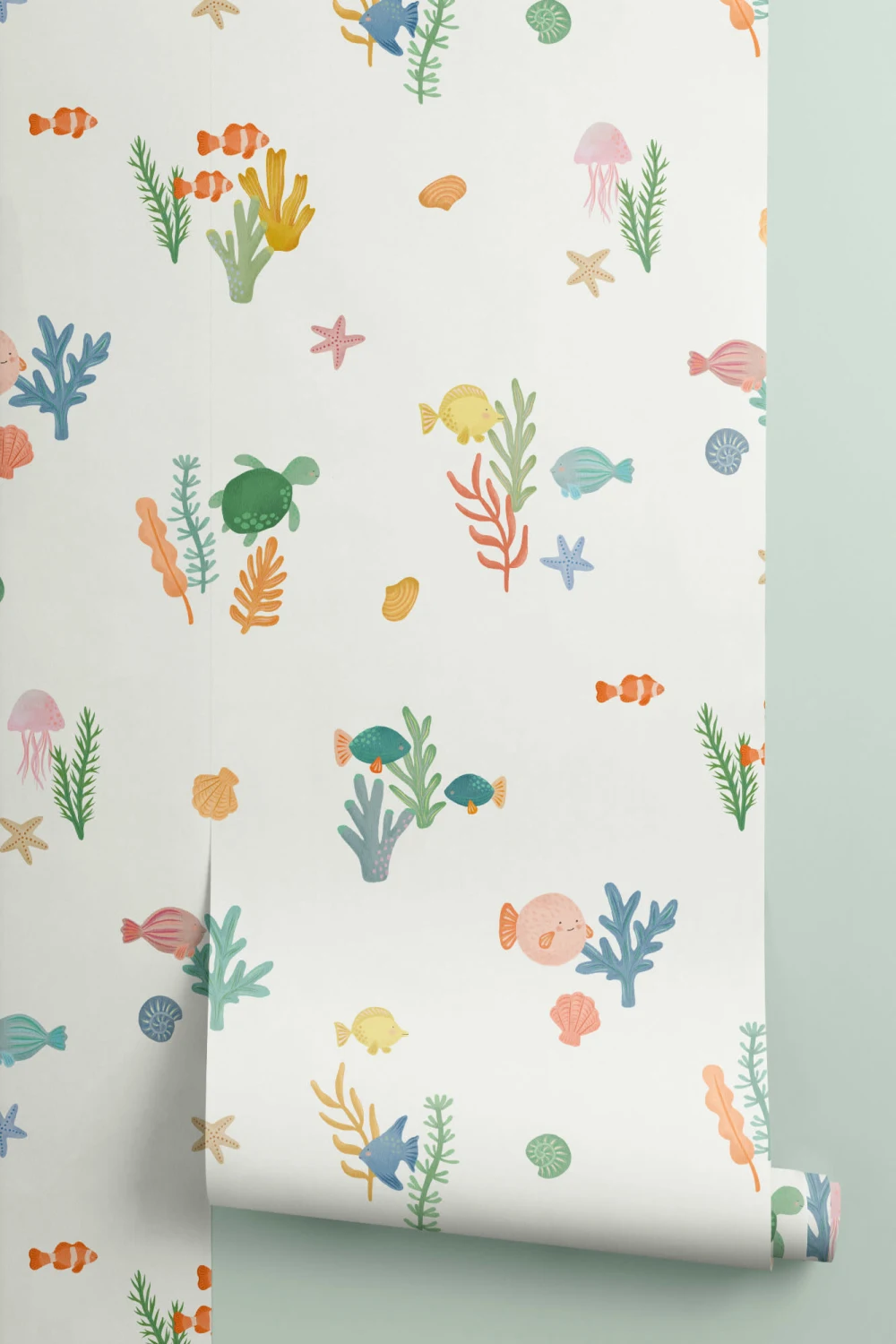 Cute Hand Drawn Fish with Coral Wallpaper